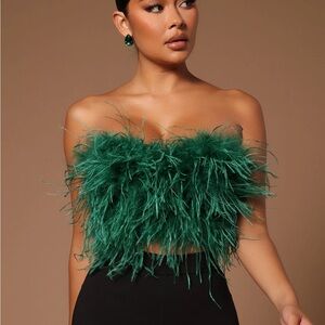 Fashion Nova Asalia Feathered Top- Emerald